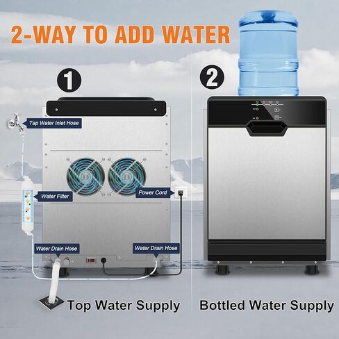 Nugget Ice Maker Countertop Dual Water Inlet Options, 60Lbs/24H Columnar Ice Maker Machine with Self-Cleaning, Pellet Chewable Crunchable Ice Machine with Ice Scoop&Basket for Home/Kitchen/Office in Saudi Arabia