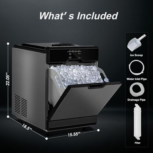 Nugget Ice Maker Countertop Dual Water Inlet Options, 60Lbs/24H Columnar Ice Maker Machine with Self-Cleaning, Pellet Chewable Crunchable Ice Machine with Ice Scoop&Basket for Home/Kitchen/Office in Saudi Arabia