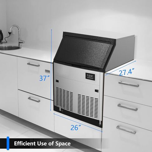 آلة صنع الثلج التجارية من Coolake بقدرة 450 رطلًا/24 ساعة مع تخزين 130 رطلًا، صانعة ثلج من الفولاذ المقاوم للصدأ تحت المنضدة، فلتر مياه لإزالة الترسبات، ثلج جاهز في 5-15 دقيقة للبار المنزلي، موافقة وزارة الطاقة ETL in Kuwait