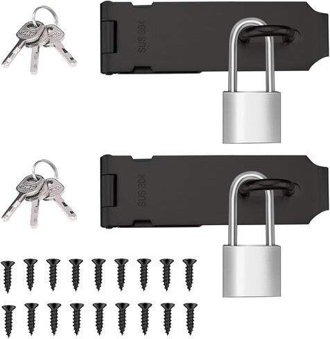 مجموعتان من أقفال بمزلاج بمشبك مقاس 5 بوصات، قفل من الفولاذ المقاوم للصدأ مع تكبل طويل 1.5 بوصة، مزلاج قفل الباب للخزائن أو البوابة (فضي) in Kuwait