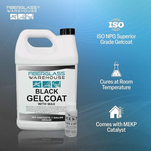 Fiberglass Warehouse Black Gel Coat – 1 Gallon Gelcoat (Waxed) with 2oz MEKP Catalyst Kit, Easy Application Modified Polyester Resin – Durable and Safe – Ideal for Repairs, Composite Coating… in Saudi Arabia