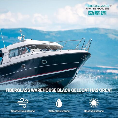 Fiberglass Warehouse Black Gel Coat – 1 Gallon Gelcoat (Waxed) with 2oz MEKP Catalyst Kit, Easy Application Modified Polyester Resin – Durable and Safe – Ideal for Repairs, Composite Coating… in Saudi Arabia