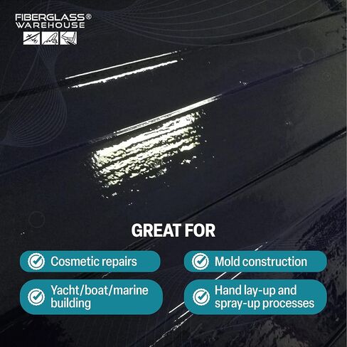 Fiberglass Warehouse Black Gel Coat – 1 Gallon Gelcoat (Waxed) with 2oz MEKP Catalyst Kit, Easy Application Modified Polyester Resin – Durable and Safe – Ideal for Repairs, Composite Coating… in Saudi Arabia
