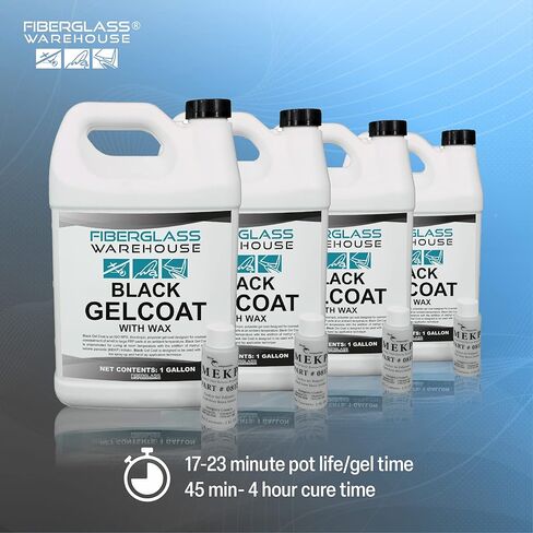 Fiberglass Warehouse Black Gel Coat – 1 Gallon Gelcoat (Waxed) with 2oz MEKP Catalyst Kit, Easy Application Modified Polyester Resin – Durable and Safe – Ideal for Repairs, Composite Coating… in Saudi Arabia