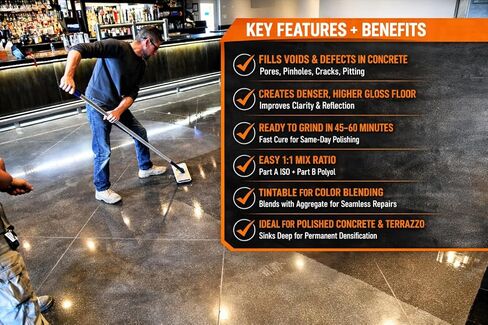 Polygrout Hybrid Polyurea for Polished Concrete & Terrazzo Floors - 2 Gal Kit – 2-Component 1:1 Mix Polished Concrete Grout & Densifier – Grindable in 1 Hour, High-Solids Void, Pore & Crack Filler in Saudi Arabia