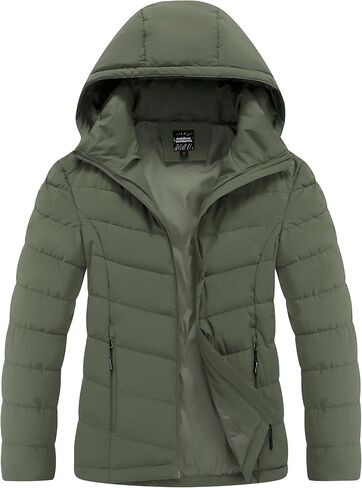Outdoor Ventures Women's Hooded Puffer Jacket Waterproof Lightweight Full-Zip Warm Quilted Winter Coat in Saudi Arabia