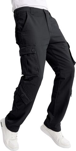 Match Mens Multi-Pocket Cargo Pants with Drawstring Waist for Outdoor Work Daily Wear in Saudi Arabia