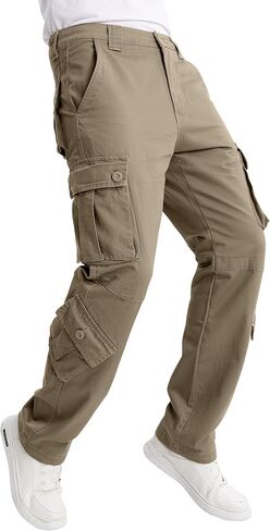 Match Mens Multi-Pocket Cargo Pants with Drawstring Waist for Outdoor Work Daily Wear in Saudi Arabia