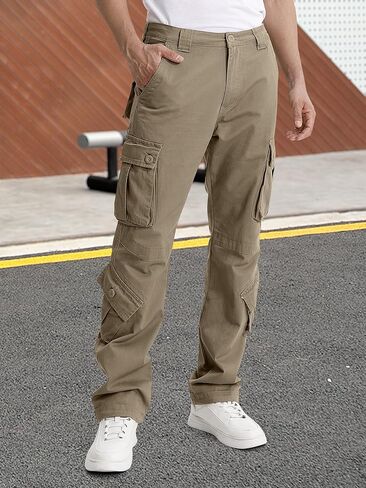Match Mens Multi-Pocket Cargo Pants with Drawstring Waist for Outdoor Work Daily Wear in Saudi Arabia