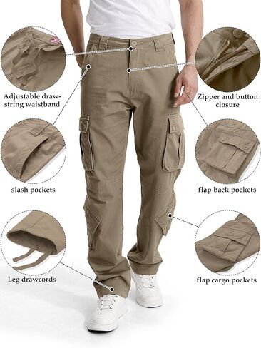 Match Mens Multi-Pocket Cargo Pants with Drawstring Waist for Outdoor Work Daily Wear in Saudi Arabia