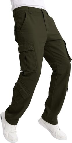 Match Mens Multi-Pocket Cargo Pants with Drawstring Waist for Outdoor Work Daily Wear in Saudi Arabia
