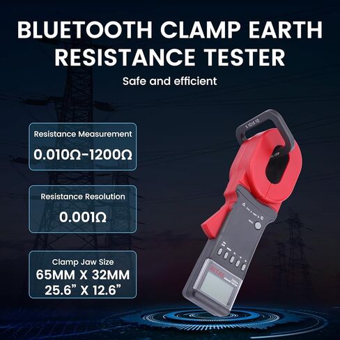 EITAI2000+ جهاز اختبار مقاومة الأرض الأرضية بمشبك بلوتوث 0.01Ω-1200Ω، 2.56 بوصة/65 مم × 1.26 بوصة/32 مم، مبيعات المصنع مباشرة in Kuwait