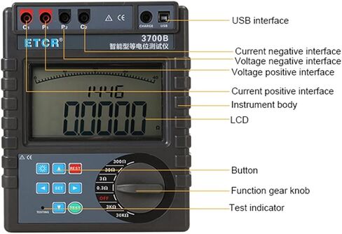 Earth Ground Resistance Tester Kit ETCR3700 0.0001 Ohm -30.0kohm Equipotential Bonding Resistance Tester in Kuwait