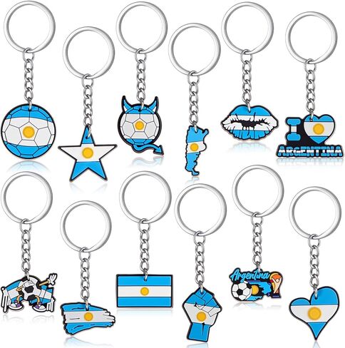 Nosiny 12 Pack Argentina Souvenir Argentina Keychain Soccer Travel Gifts Bulk Party Favors Decor for Men Women Travel Bag Suitcase Soccer Goodie Bags Stuffers Christmas Gift Idea for Argentinians in Saudi Arabia