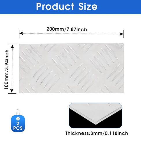 Aluminum Diamond Plate Sheet, 8" x 4", 11 Gauge (3mm) Aluminum Tread Checker Plate Metal for Trailer, Toolbox, Flooring, Garage Wall Protection,2 Pack in Kuwait