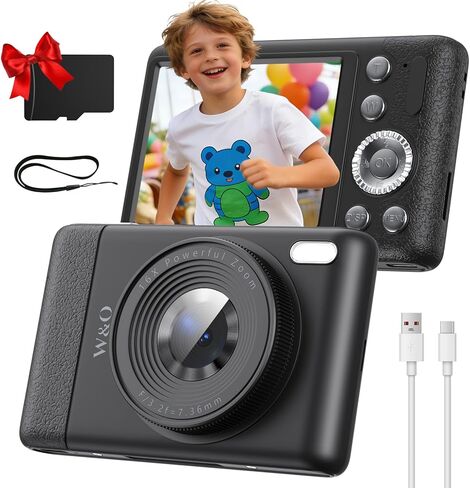 W&O Digital Camera for Kids,1080P HD 64MP Kids Camara Fotograficas, Point and shoot Digital Cameras with 2.8"LCD Screen, 16X Zoom, Game & SD Card, Vintage Camera Digital Camara for Boys & Girls（pink） in Saudi Arabia