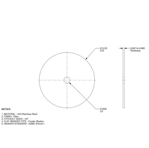غسالات الحاجز 1/4 بوصة × 2 1/2 بوصة OD من الفولاذ المقاوم للصدأ 18-8 (304) غسالة مسطحة ذات لمسة نهائية سادة كبيرة الحجم، عبوة من 4 قطع (1/4) in Kuwait