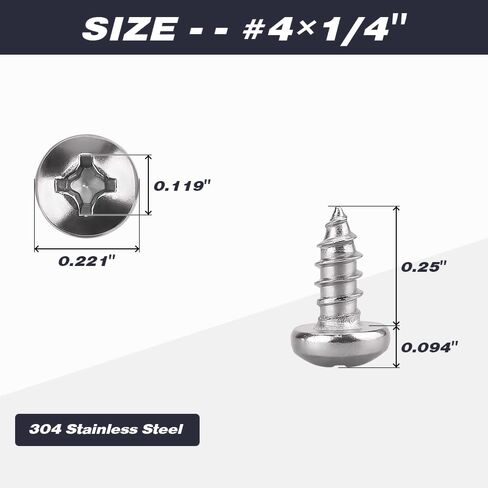#4 x 1/4" Pan Head Phillps Drive Self Tapping Screws, 304 Stainless Steel, Cross Recessed Pan Head Wood Screws, Sheet Metal Tek Screws, 100 PCS in Saudi Arabia