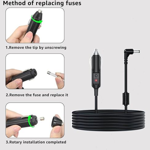 DC Power Cable Compatible with Inogen One g2 g3 g4 g5 Car Charger,for Inogen Car Charger Power Cord Replace BA-306 BA-301 BA-302 BA-303，Equipped with Replaceable Fuses in Kuwait