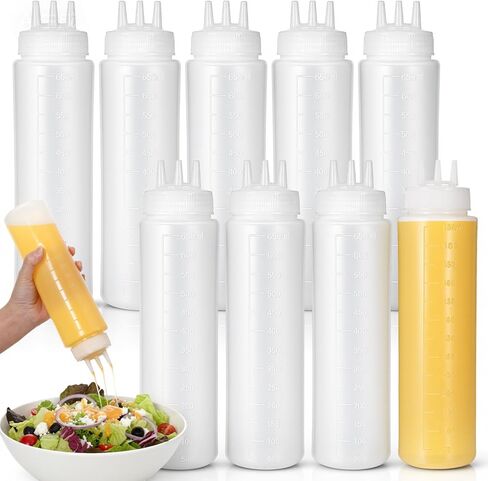 10pcs 23oz Plastic Condiment Squeeze Bottles 3 Hole Squeeze Bottles for Sauces Refillable Plastic Dressing Squirt Bottle Leak Proof Ketchup Dispensers Salad Dressing Container for Oil BBQ Honey Paint in Saudi Arabia