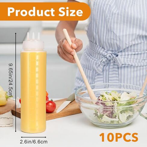 10pcs 23oz Plastic Condiment Squeeze Bottles 3 Hole Squeeze Bottles for Sauces Refillable Plastic Dressing Squirt Bottle Leak Proof Ketchup Dispensers Salad Dressing Container for Oil BBQ Honey Paint in Saudi Arabia
