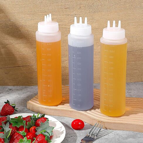 10pcs 23oz Plastic Condiment Squeeze Bottles 3 Hole Squeeze Bottles for Sauces Refillable Plastic Dressing Squirt Bottle Leak Proof Ketchup Dispensers Salad Dressing Container for Oil BBQ Honey Paint in Saudi Arabia