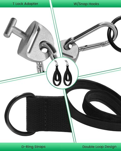 حلقات البيلاتيس مناسبة للأجهزة النغمية والمصلحة، أشرطة بيلاتيس مبطنة ناعمة بحلقة مزدوجة مع محول قفل على شكل حرف T، مع خطافات كبس، وأشرطة على شكل حرف D لملحقات تمارين اليوغا والجيم المنزلي (قطعتان) in Kuwait