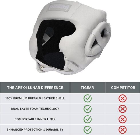 Tigear APEX4 Lunar - غطاء رأس احترافي للفنون القتالية | الفنون القتالية المختلطة، المواي تاي، الكيك بوكسينغ، السجال | 100% جلد جاموس in Kuwait