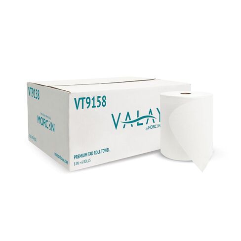 Valay من Morcon VT9158 مناشف Valay Premium TAD ذات الجرح الصلب، طبقة واحدة، 8 بوصة. × 600 قدم، أبيض، 6 قطع in Kuwait
