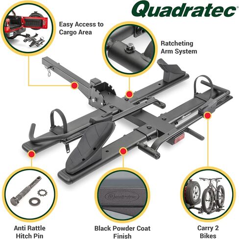 حامل دراجة Quadratec Deluxe 2-Bike Hitch Mount للدراجات الإلكترونية - يدعم الدراجات الكهربائية الثقيلة والإطارات الدهنية بعرض يصل إلى 4 بوصات - ميزة التأرجح والطي - يناسب جيب رانجلر وسيارات الدفع الرباعي والمركبات الترفيهية والشاحنات والمقطورات in Saudi Arabia