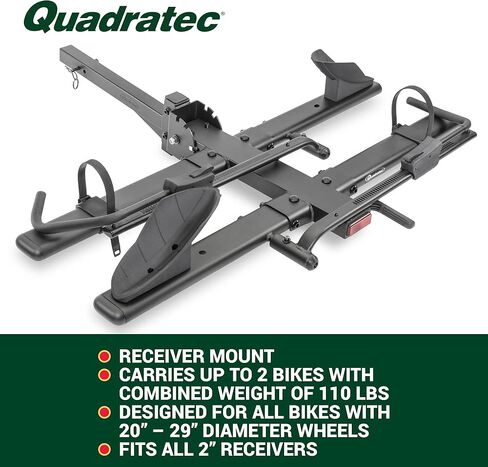 حامل دراجة Quadratec Deluxe 2-Bike Hitch Mount للدراجات الإلكترونية - يدعم الدراجات الكهربائية الثقيلة والإطارات الدهنية بعرض يصل إلى 4 بوصات - ميزة التأرجح والطي - يناسب جيب رانجلر وسيارات الدفع الرباعي والمركبات الترفيهية والشاحنات والمقطورات in Saudi Arabia
