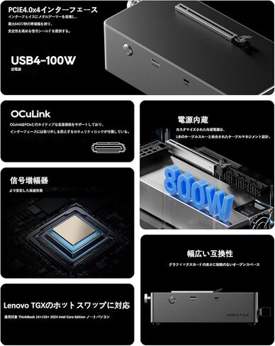 ‌aoostar AG02 EGPU Dock مع 800W PSU ، OCULINK & TGX Hot -SWAP دعم - تصميم إطار مفتوح ، توافق عالمي مع GPU للألعاب MINI PC/LAPTOP و 3D Rendering‌ in Kuwait