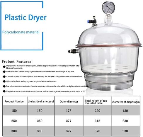 COYEUX 150mm Vacuum Desiccator, Laboratory Transparent Drying Equipment, with Pressure Gauge, Double Valve, for Laboratory Research Vacuum Drying Storage in Kuwait