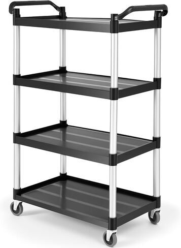 BBTO Heavy Duty 4 Shelf Utility Cart 4 Shelf Rolling Service/Utility/Push Cart with Deep Shelves and Casters, 300 Lbs, Large Capacity, for Food Service, Restaurant, Cleaning(Black) in Saudi Arabia