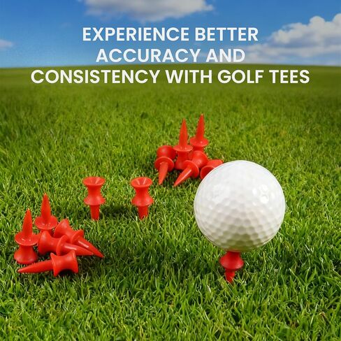 تي شيرت Castle Golf مقاس 1 1/4 بوصة، قيمة 100 قطعة، ارتفاع ثابت من البلاستيك غير القابل للكسر لـ Par 3 ولقطات حديدية، مقاس صغير باللون الأحمر in Kuwait