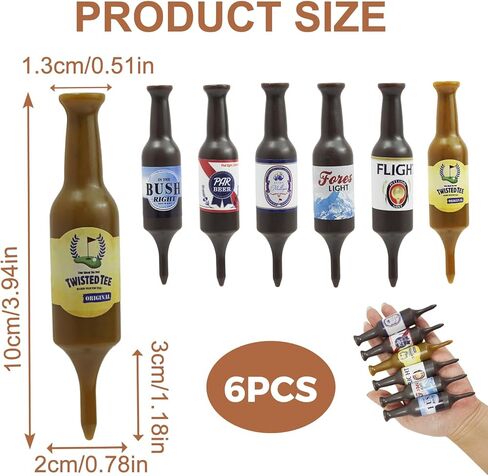 6PCS 3.9" x 0.5" Beer Bottle Golf Tees – Handmade, Virtually Unbreakable & Recyclable Plastic Golf Tees, Durable Novelty Gift for Men, Golfers & Bachelor Parties in Saudi Arabia