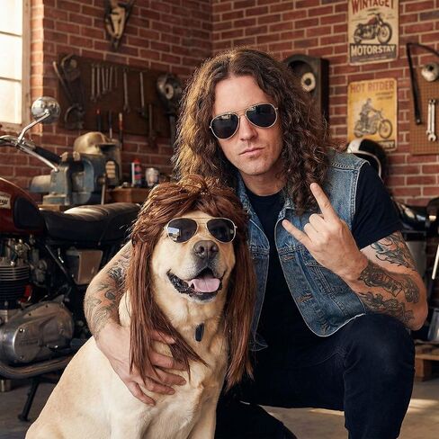 Dog Mullet Wig and Punk Sunglasses,Retro 70s 80s Disco Rock Star Halloween Party Costume Outfit for Medium Large Dogs,Curly Fancy Pet Brown Long Wig (Brown, One Size) in Saudi Arabia