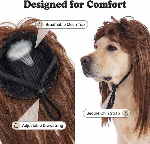 Dog Mullet Wig and Punk Sunglasses,Retro 70s 80s Disco Rock Star Halloween Party Costume Outfit for Medium Large Dogs,Curly Fancy Pet Brown Long Wig (Brown, One Size) in Saudi Arabia