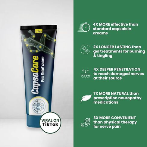 كريم كابسا كير مع الكابسيسين 0.125% والمغنيسيوم، مزيج مهدئ عصبي مع الأرنيكا والجلوكوزامين والمنثول والصبار، كريم موضعي مرطب للبشرة غير دهني للرجال والنساء، 100 جرام (عبوتان) in Kuwait