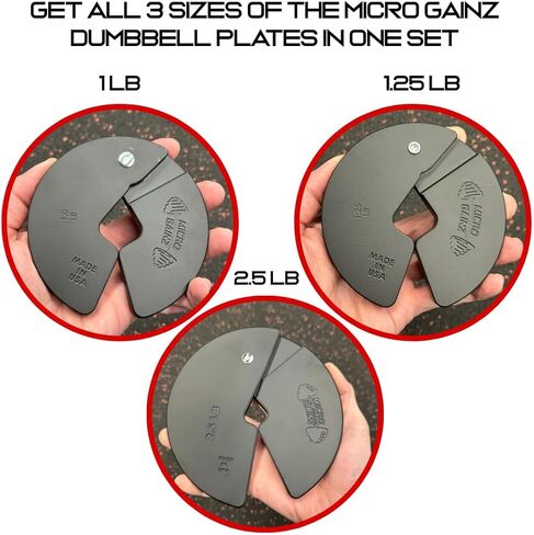 Micro Gainz 6 Piece Set of 1LB, 1.25LB, & 2.5LB Dumbbell Fractional Weight Plates (2 of each size plate), Designed for Dumbbell Training, Made In USA in Kuwait