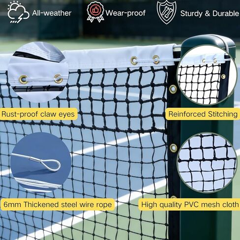 Professional Tennis Net 42ft x 3.5ft | Double Layer Woven Tennis Court Net Replacement with 6mm Cable & Poles | Heavy Duty UV/Waterproof Net for Club, Coach & Backyard in Saudi Arabia