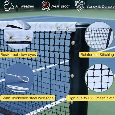 Handmade Professional Tennis Net 42ft x 3.5ft | Official Court Replacement with 4.0cm Mesh & 6mm Cable | Heavy Duty UV & Waterproof Net for Clubs, Tournaments & Backyard | Portable Tennis Net System in Saudi Arabia