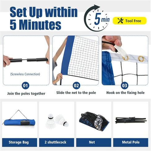 10 Foot Sports net Cover - Adjustable Height (33.5-61 inches), Suitable for Badminton/Volleyball/Table Tennis/Tennis use in Saudi Arabia