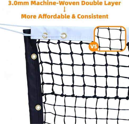 Professional Tennis Net 42ft x 3.5ft | Double-Layer Woven Court Replacement Net with 6mm Steel Cable & Center Strap – Heavy-Duty UV/Water-Resistant Net for Clubs, Coaches, and Backyard Use in Saudi Arabia