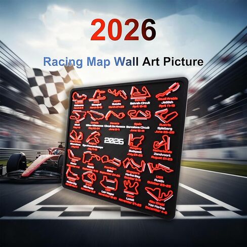 AIVONO 2026 Racing Map Wall Art Picture, Premium Black and Red Track Glow-In-The-Dark Display with Date Markings, Suitable for Racing-Themed Home - A Gift for Fans in Saudi Arabia