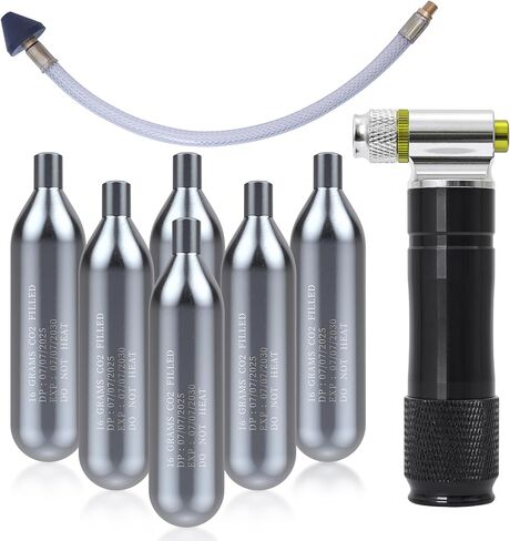 جهاز تصريف مطور، جهاز تنظيف خط تصريف التيار المتردد، أداة فك انسداد خط تصريف التيار المتردد، مع 6 خراطيش ثاني أكسيد الكربون غير مترابطة، مع خرطوم مرن لإزالة جميع سدادات التدفئة والتهوية وتكييف الهواء، 16 جرام ثاني أكسيد الكربون غير الملولب، أسود in Kuwait