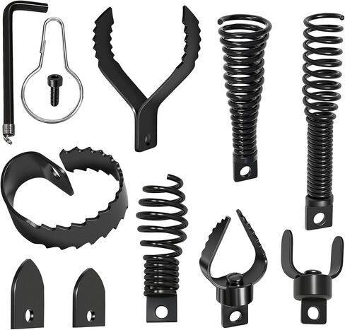 9 قطع من ملحقات مثقاب الثعبان، رأس قاطع مجموعة منظف الصرف، قاطع الجذر لتنظيف الصرف، تستخدم في آلة تنظيف تصريف التيار المتردد 50 قدم - 100 قدم، لكابلات ثعبان الصرف بطول 5/16 بوصة إلى 3/4 بوصة in Kuwait