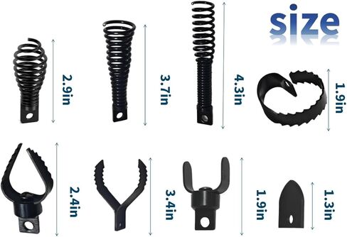 9 قطع من ملحقات مثقاب الثعبان، رأس قاطع مجموعة منظف الصرف، قاطع الجذر لتنظيف الصرف، تستخدم في آلة تنظيف تصريف التيار المتردد 50 قدم - 100 قدم، لكابلات ثعبان الصرف بطول 5/16 بوصة إلى 3/4 بوصة in Kuwait