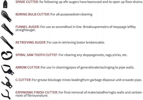 9 قطع من ملحقات مثقاب الثعبان، رأس قاطع مجموعة منظف الصرف، قاطع الجذر لتنظيف الصرف، تستخدم في آلة تنظيف تصريف التيار المتردد 50 قدم - 100 قدم، لكابلات ثعبان الصرف بطول 5/16 بوصة إلى 3/4 بوصة in Kuwait
