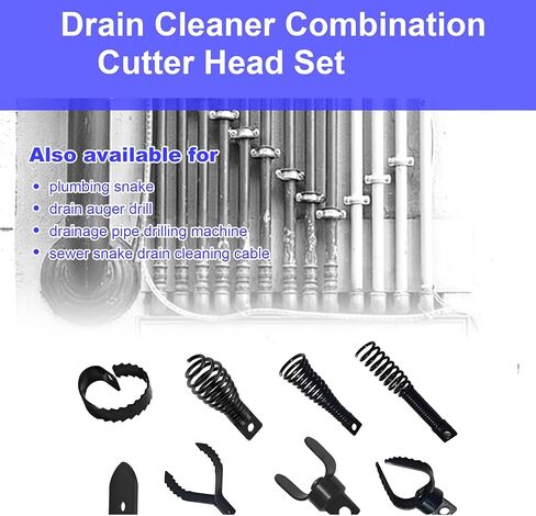 9 قطع من ملحقات مثقاب الثعبان، رأس قاطع مجموعة منظف الصرف، قاطع الجذر لتنظيف الصرف، تستخدم في آلة تنظيف تصريف التيار المتردد 50 قدم - 100 قدم، لكابلات ثعبان الصرف بطول 5/16 بوصة إلى 3/4 بوصة in Kuwait